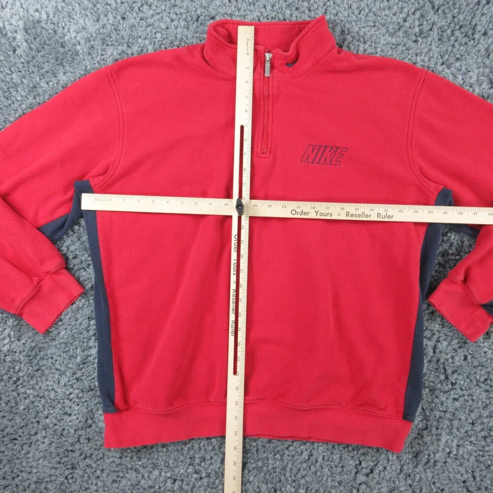 Nike Sweater Mens Large Red Blue Long Sleeve Sweatshirt 1/4 Zip